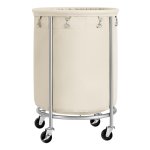 Wasmand met wieltjes, wasverzamelaar, 170 liter, ronde mand met stalen frame, afneembare waszak, 4 wielen, waarvan 2 met rem, crèmekleurig en zilver