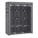 Stoffen kledingkast, kledingkast, 3 hangvakken, met legplanken, 4 zijvakken, veel ruimte, voor slaapkamer, woonkamer, grijs