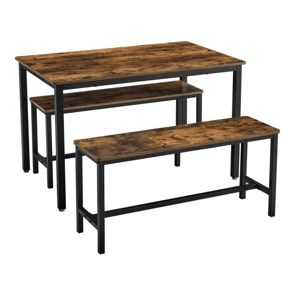 Eettafel, keukentafel set, metalen frame, voor keuken, woonkamer, eetkamer, industrieel ontwerp, vintage bruin en zwart