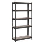 Staande plank, boekenkast, opbergrek, 5 planken, verstelbaar, belastbaar tot 875 kg, voor keuken, woonkamer, grijs en zwart