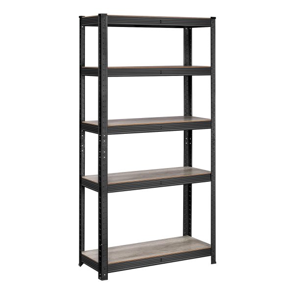 Staande plank, boekenkast, opbergrek, 5 planken, verstelbaar, belastbaar tot 875 kg, voor keuken, woonkamer, grijs en zwart