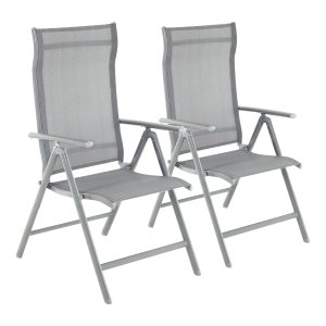 Set van 2 opvouwbare tuinstoelen, buitenstoelen, robuust aluminium frame, rugleuning in 8 posities, belasting 120 kg, grijs