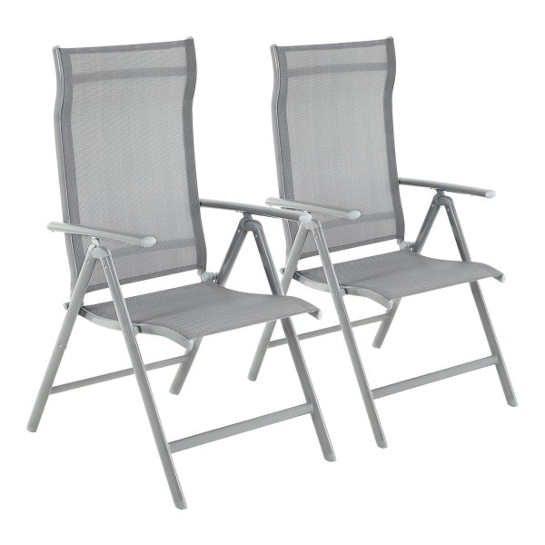 Set van 2 opvouwbare tuinstoelen, buitenstoelen, robuust aluminium frame, rugleuning in 8 posities, belasting 120 kg, grijs