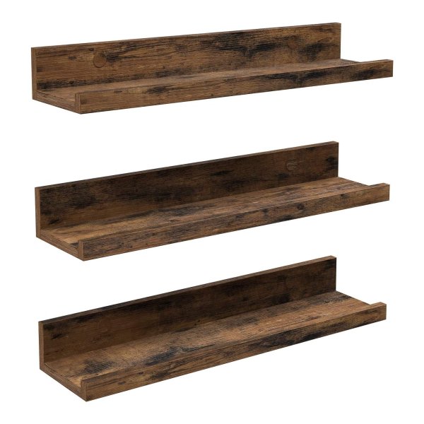 wandplanken, set van 3, zwevende planken, lengte 38 cm, verhoogde voorkant, voor decoratieve items, kruidenpotjes en fotolijsten, vintage bruin, LWS037X01