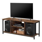 TV kast, televisietafel, tv plank, lowboard met open vakken, voor woonkamer, entertainmentruimte, voor tv's tot 55 inch, industrieel design, vintage bruin en zwart