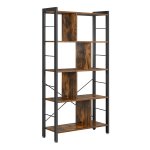 Boekenkast, boekenplank met 4 niveaus, vrijstaande plank, boekenkast, kantoorplank, industrieel ontwerp, voor woonkamer, kantoor, studeerkamer, groot, metalen frame, vintage bruin en zwart