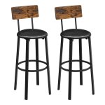 Barstoelen, set van 2, hoge krukken, gevoerde stoelen, voetensteun, eenvoudige montage, industriële stijl, voor keuken, eetkamer, rustiek bruin en zwart