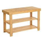 Schoenenrek, schoenenkast met zitbank, bamboe schoenenbank met 3 planken, ideaal voor hal, badkamer, woonkamer, hal