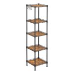 Badkamermeubel, vrijstaande plank, keukenplank, badkamermeubel, belastbaar tot 100 kg, uitzetbaar, van metaal, voor kleine ruimtes, met vintage bruine PP panelen, zwart