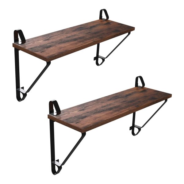 Wandplanken, set van 2, grote zwevende planken, stabiele hangende planken voor woonkamer, slaapkamer, gang, industriële stijl, rustiek bruin en zwart