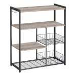 Keukenrek, staand rek met 2 metalen manden, bakkersrek met haken en planken, magnetronrek, greige en zwart