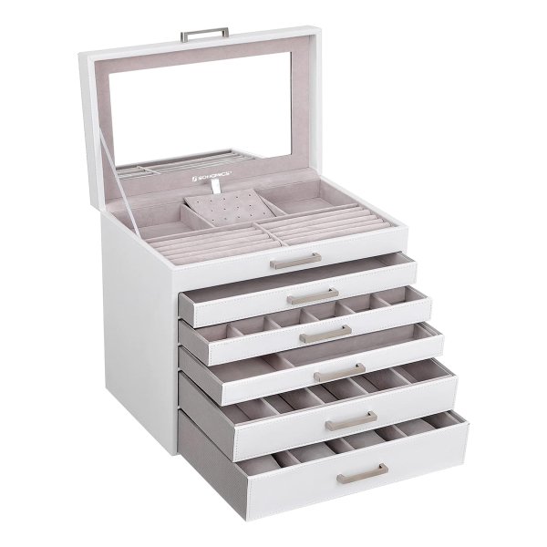 Sieradendoos, Sieradenorganizer, Groot Sieradendoosje, met 6 Lagen en 5 Laden, Wit