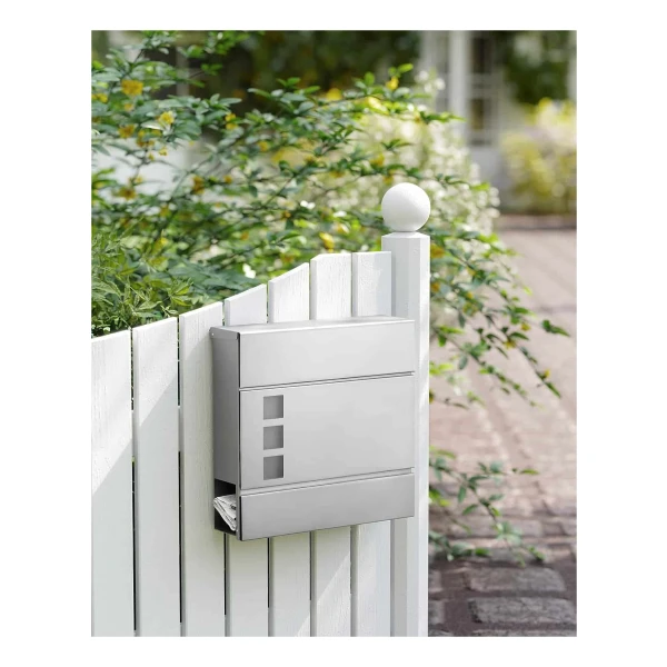 SONGMICS Moderne brievenbus, met krantenhouder, deksel, afsluitbaar, eenvoudig te installeren, zwart GMB052B01