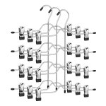 Broekhanger ruimtebesparend, meerdere rokhangers met clips, set van 3, metalen kleerhanger, voor 4 broeken elk, met 8 verstelbare clips, anti slip, voor broeken, jeans, 32 cm, zilver