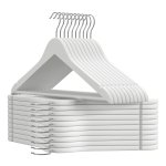 Houten kleerhangers, set van 20 beugels, van massief hout, antislip, inkepingen op de schouders, met brug voor broeken, 360° draaibaar, voor pakken, overhemden, mantels, wit