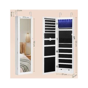 GOPLUS Sieradenkast met automatische ledverlichting, afsluitbaar sieradenrek, met verstelbare spiegel, veel opbergmogelijkheden, stabiel en eenvoudige montage, cadeau-idee (wit