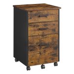 Verrijdbare ladeblok, archiefkast, kantoorkast met 3 laden, waarvan 2 van stof, 1 lade van spaanplaat, met wieltjes, voor kantoor, studeerkamer, slaapkamer, vintage bruin en zwart