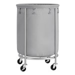 Wasmand met wieltjes, wasverzamelaar, 170 liter, ronde mand met stalen frame, afneembare waszak, 4 wielen, waarvan 2 met rem, grijs en zilver