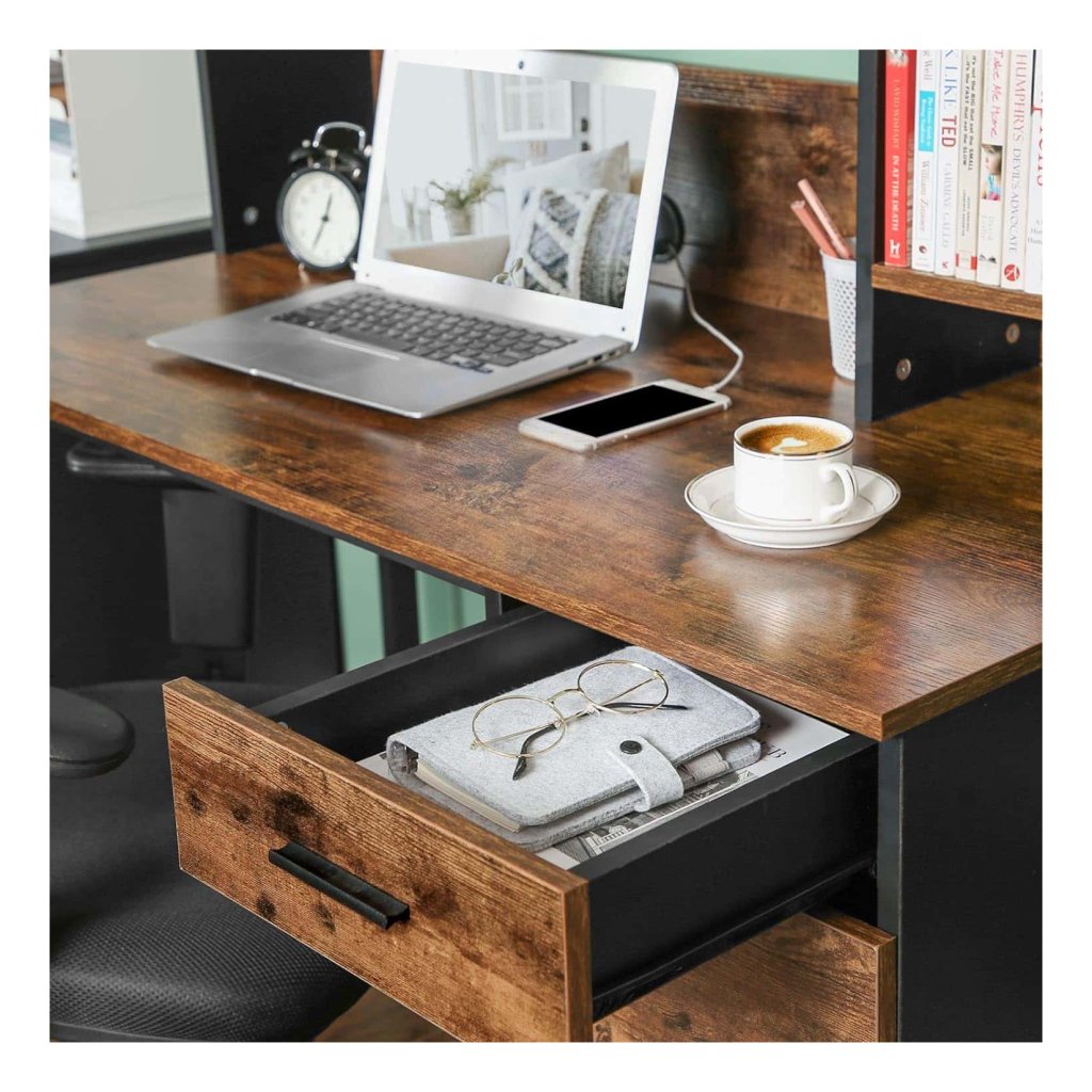 HOMCOM Computerbureau Hoekbureau Met Lades Bureau Bureau Antislip Metaal Mdf Zwart Walnoot Zilver 100 X 52 X 75 Cm~13djma1e36g01