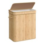 Wasmand met deksel, 100 L, wasverzamelaar bamboe, waszak uitneembaar en machinewasbaar, met handgrepen, voor bijkeuken, slaapkamer, woonkamer, natuurlijke kleuren