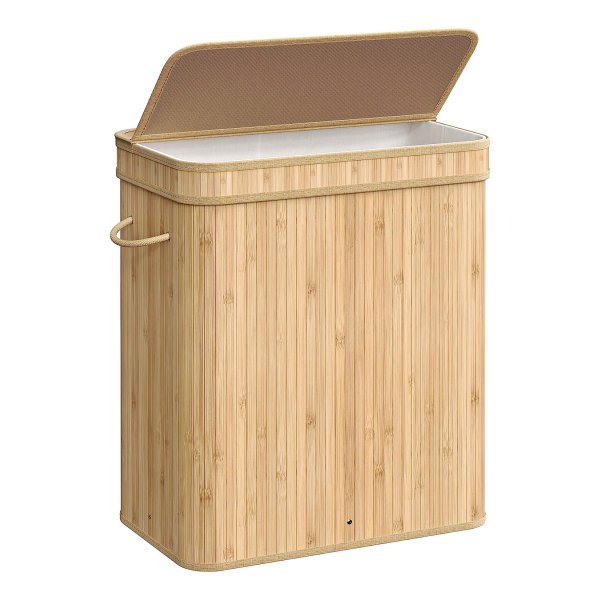 Wasmand met deksel, 100 L, wasverzamelaar bamboe, waszak uitneembaar en machinewasbaar, met handgrepen, voor bijkeuken, slaapkamer, woonkamer, natuurlijke kleuren