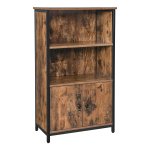 Boekenkast, Kantoorplank, Keukenkast met 2 open vakken, 1 vak met kastdeuren, multifunctioneel, Industrieel design, vintage bruin en zwart