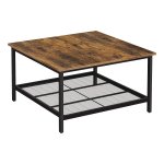 Salontafel, vierkante cocktailtafel met ruim tafelblad, robuust stalen frame en gaasopbergplank, industriële stijl, voor woonkamer, rustiek bruin en zwart