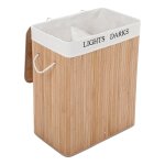 Wasmand van Bamboe, 100 L Wassorteerder met 2 Vakken, Opvouwbare Waszak met Uitneembare Waszak, Rechthoekige Wasbox, Naturel