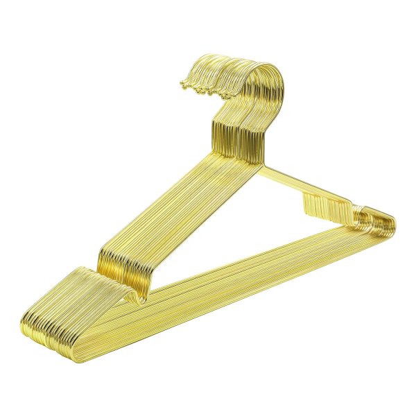 Metalen hangers, 20 stuks, stijlvol verchroomd, roestvrij, ruimtebesparend, 42 cm lang, goud