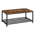 Salontafel, woonkamertafel met dicht raster, koffietafel, grote opbergruimte, sofatafel, eenvoudige montage, stabiel, industrieel ontwerp, vintage, donkerbruin