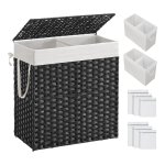 Dubbele wasmand, voor badkamer, 90 L, zwart