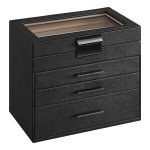 Sieradendoos met glazen deksel, 4 laags sieradenorganizer, 3 laden, voor zonnebrillen, grote sieraden, sieradenopslag, moderne stijl, grafietzwart en zilver
