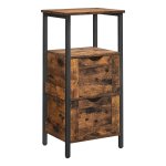 Bijzettafel, nachtkastje, met 2 laden en open vak, ladekast, voor slaapkamer, woonkamer, badkamer, rustiek bruin en zwart