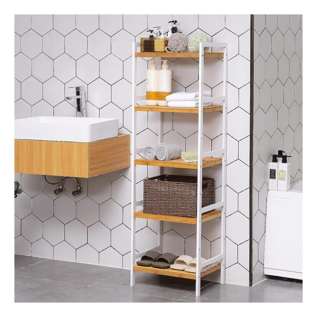 HOMCOM Bamboe Badkamerrek met 3 Planken HOMCOM Bamboe Badkamerrek met 3 Planken