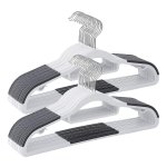 Kleerhangers, 30 delige set, beugel van kunststof, antislip, ruimtebesparend, 42 cm lang, 360° draaibare haak in zilver, wit en donkergrijs