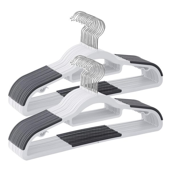 Kleerhangers, 30 delige set, beugel van kunststof, antislip, ruimtebesparend, 42 cm lang, 360° draaibare haak in zilver, wit en donkergrijs
