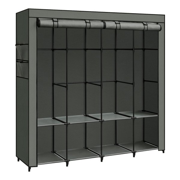 Stoffen kast, kledingkast, 4 hangvakken, met planken, 4 zijvakken, veel ruimte, voor slaapkamer, woonkamer, saliegroen,