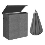 Wasmand, 142 L, met 2 vakken van linnen, kledingscheiding met magnetisch deksel en handgrepen, opvouwbaar, afneembare binnenzak, donkergrijs