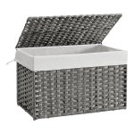 Opbergmand, vuile wasmand, 105 L, met deksel, opvouwbaar, afneembare stoffen zakken en handgrepen, voor dekens, kleding, woonkamer, slaapkamer, wasruimte, grijs