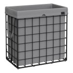 Wasmand, 110L, inklapbare, verwijderbare en wasbare, voering metalen draadframe, voor slaapkamer badkamer, zwart en grijs