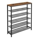 Schoenenrek, schoenenrek met 5 rasterniveaus en een royaal oppervlak, voor de ingang, de gang, het metalen frame, het industriële ontwerp, vintage bruin en zwart