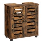 Wastafelmeubel, badkamermeubel, onderkast, opbergkast, met 2 lamellendeuren, verstelbare plank, vintage bruin