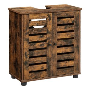 Wastafelmeubel, badkamermeubel, onderkast, opbergkast, met 2 lamellendeuren, verstelbare plank, vintage bruin