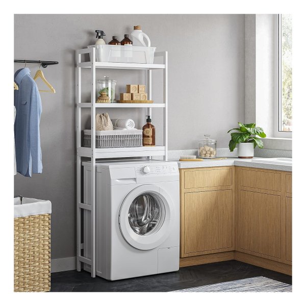 Toiletmeubel, toiletruimte, 3 niveaus bamboe opbergrek, badkamerorganizer, wit, BTS01WT