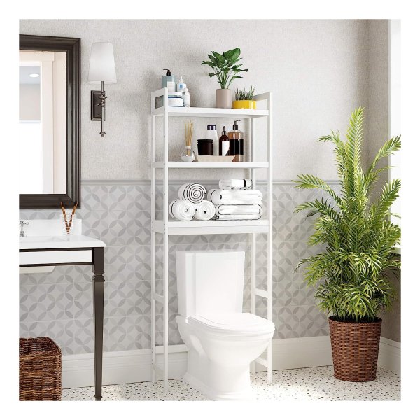 Toiletmeubel, toiletruimte, 3 niveaus bamboe opbergrek, badkamerorganizer, wit, BTS01WT
