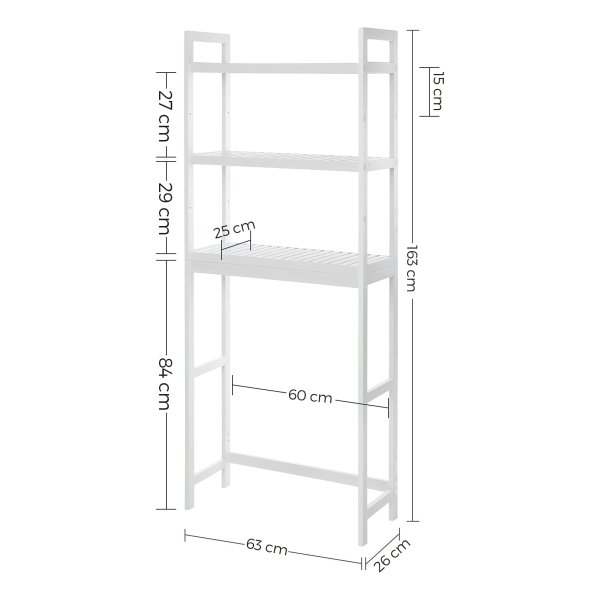 Toiletmeubel, toiletruimte, 3 niveaus bamboe opbergrek, badkamerorganizer, wit, BTS01WT