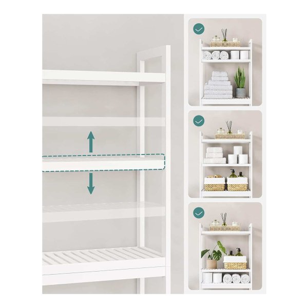 Toiletmeubel, toiletruimte, 3 niveaus bamboe opbergrek, badkamerorganizer, wit, BTS01WT