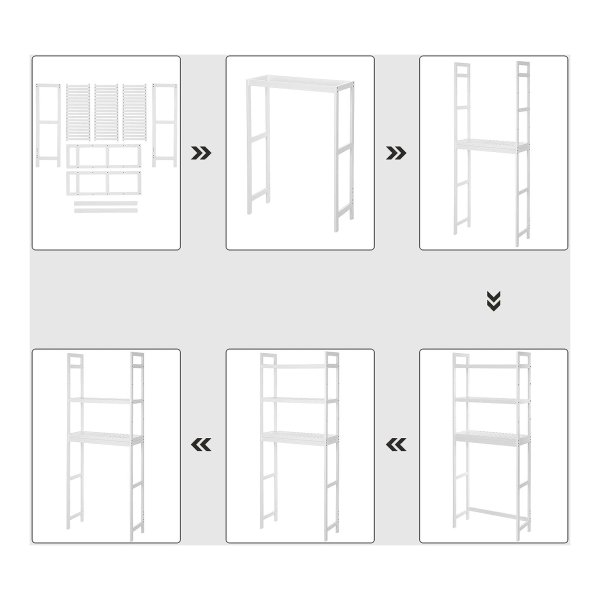Toiletmeubel, toiletruimte, 3 niveaus bamboe opbergrek, badkamerorganizer, wit, BTS01WT