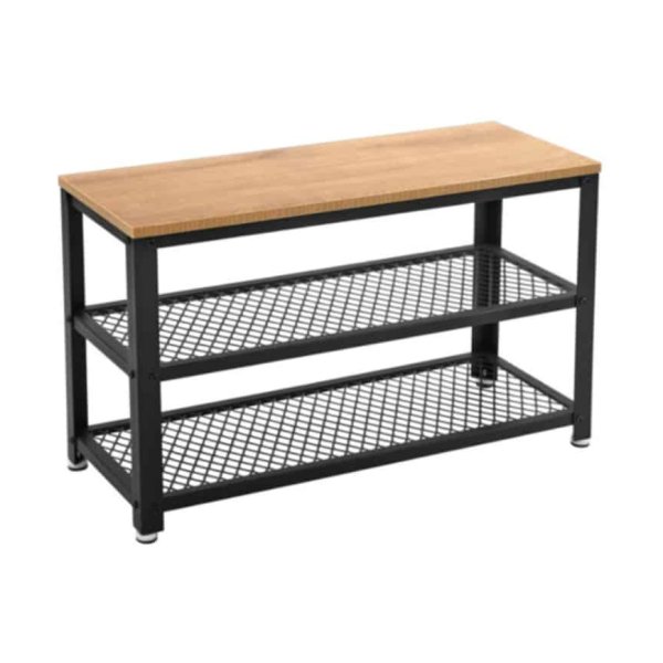 Metalen schoenenrek, met 2 planken en bank