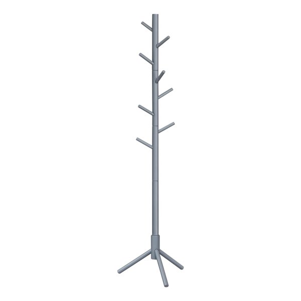 Kapstok, massief hout, kapstok in boomvorm, 8 haken, 3 verstelbare hoogtes, voor kleding, hoed, tas, voor woonkamer, slaapkamer, grijs